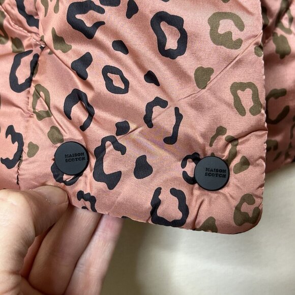 Scotch & Soda Jacket XS Womens Pink Puffer Quilted Leopard Winter Full Zip - Picture 9 of 13